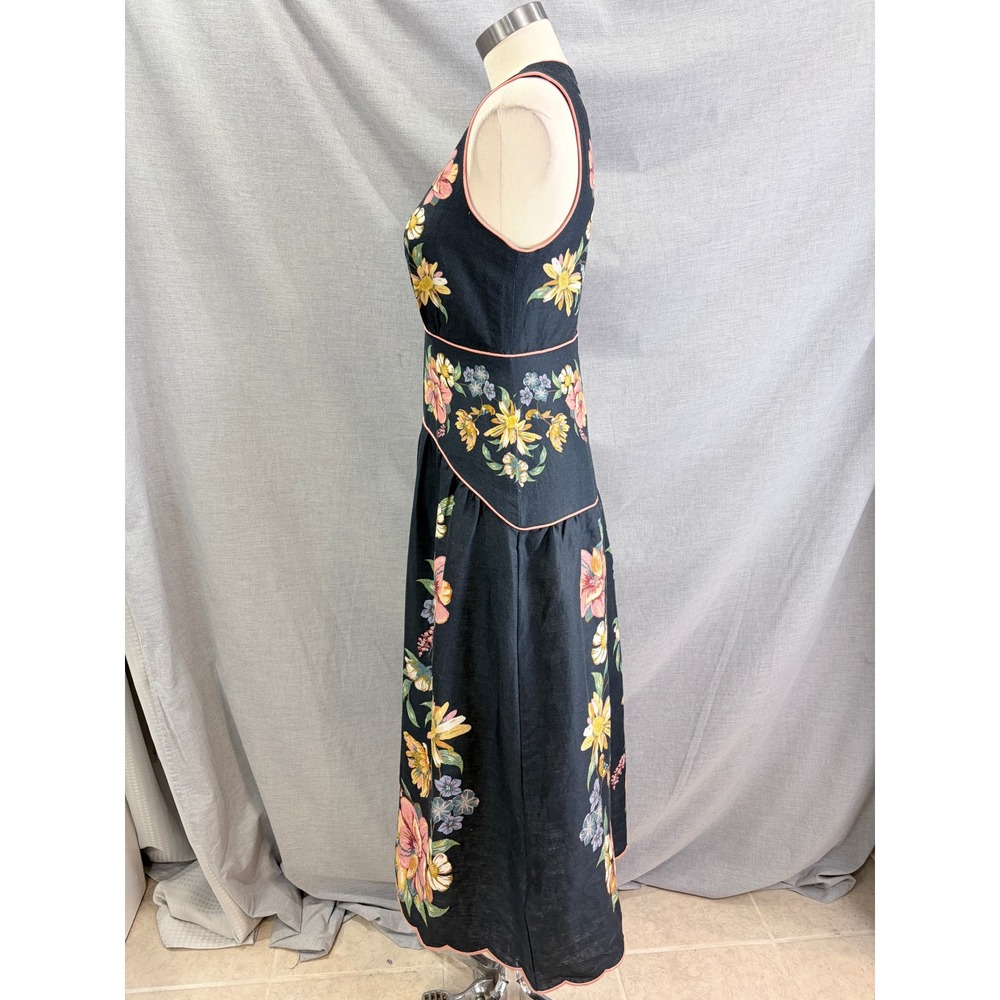 NWT Farm Rio Maira Floral Dark Blue Linen Midi Dress Sleeveless V-Neck - Picture 4 of 16